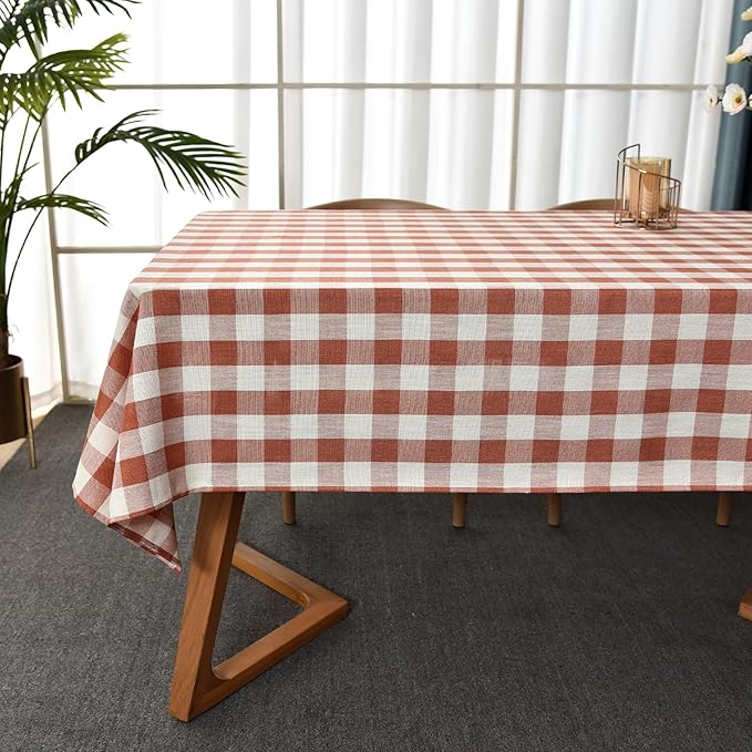 Gingham Table Cloth for Rectangle Tables Orange Checkered Plaid Tablecloth Heavy Duty Cotton Blend Washable & Wrinkle Table Cover for Outdoor Kitchen Dining Picnic Camping (52x98 Inch)
