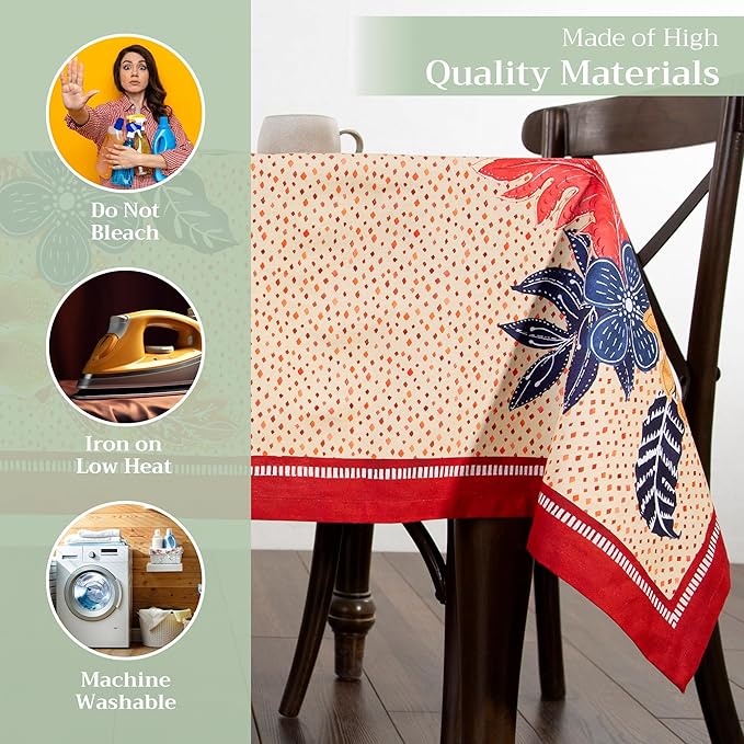 Maison d' Hermine Table Cloth Rectangle Table 100% Cotton 70 x 140 Inches Fall Tablecloth Reusable Everyday Use for Thanksgiving Christmas Decorations Dining Farmhouse Party (Kalahari)