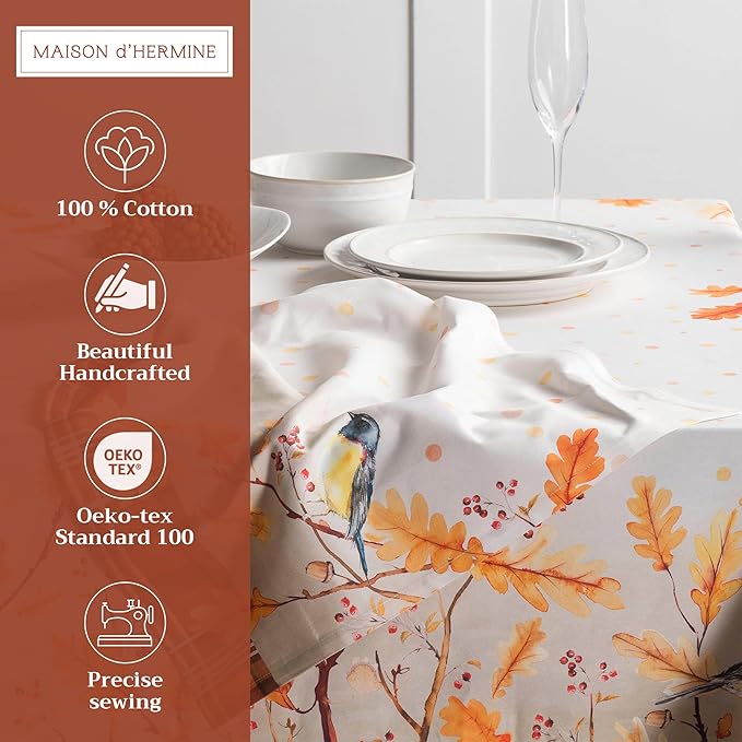 Maison d' Hermine Cloth Napkins Set of 4 100% Cotton for Thanksgiving Christmas Decorations Everyday Reusable Square Fall Napkins Cloth Washable Dinner Party (Oak Leaves, 20"x20")