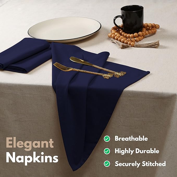 Native Fab Cloth Napkins Set of 4, 100% Cotton, 17" x 17", Washable & Reusable Fabric Linen, Table Decor for Dinner, Events, Parties, Weddings - Navy Blue