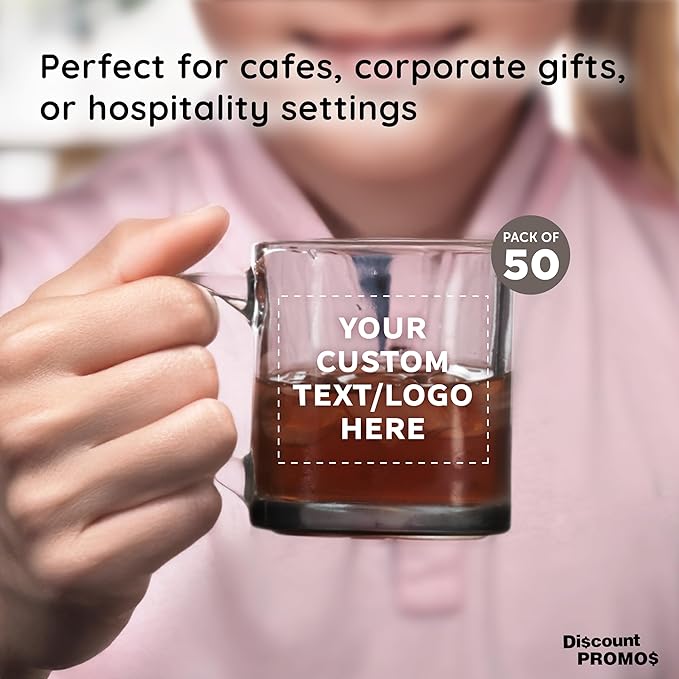 Custom Libbey Clear Glass Coffee Mugs 13 oz. Set of 50, Personalized Bulk Pack - Perfect for Coffee, Tea, Espresso, Hot Cocoa, Other Beverages - Black Bottom