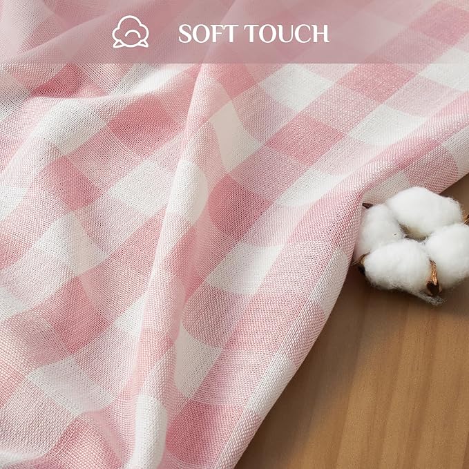 Softalker Valentines Pink Gingham Tablecloth Rectangle, Outdoor Linen Cotton Checkered Table Cloth with Tassel, Heavy Duty Wrinkle Free Plaid Table Cover for Easter Dining Spring Party - 55 x 120 Inch