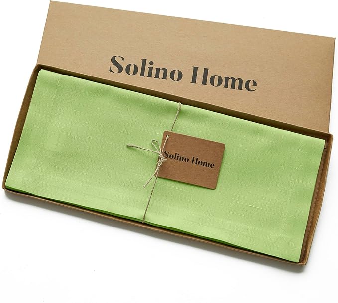 Solino Home Cotton Linen Table Runner 90 Inches Long - Dru Apple Green Table Runner 14 x 90 Inch for Dining, Spring, Easter, St Patricks Day - Handcrafted and Machine Washable