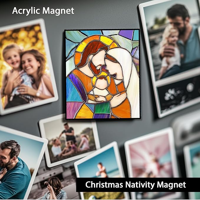 Nativity Stained Glass Inspired Magnets, Mary, Joseph, Religious Fridge Magnets, Meaningful, Xmas Fridge Decor, 3 x 2.5 inches, 1PCS