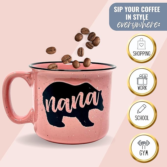 Nana Bear Cute Coffee Mug - Grandma Gifts, Mother's Day, Christmas, Birthday (Coral)