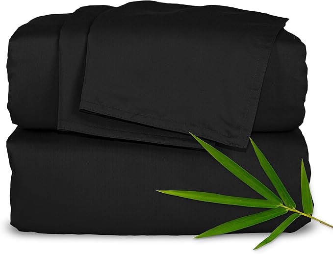 Pure Bamboo California King Sheets, Genuine 100% Organic Viscose Derived from Bamboo Bed Sheet Set, Soft & Cooling, Double Stitching, 2 Year Quality Promise (California King, Black)