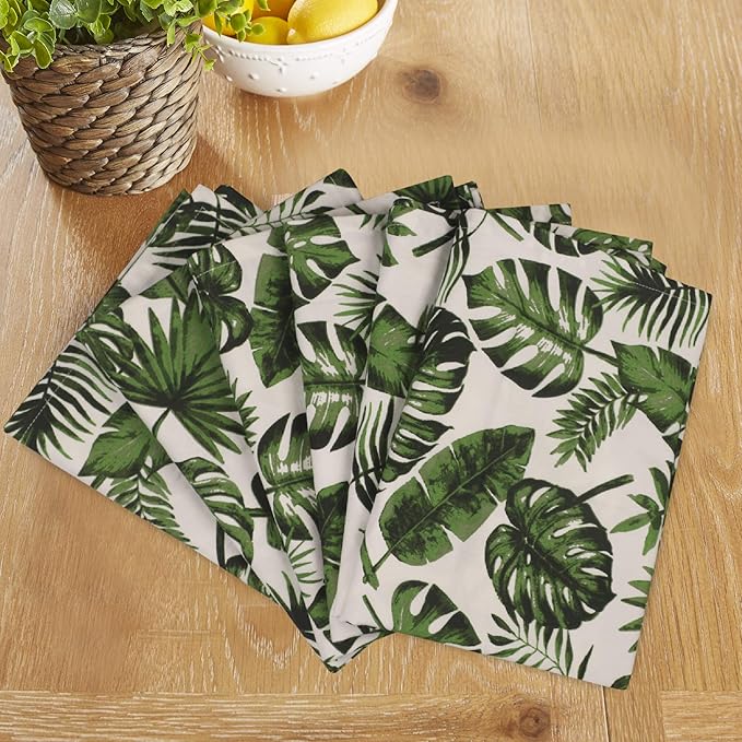 Urban Villa Tropical Print Kitchen Towels - Set of 6, 100% Cotton, Mitered Corners, Oversized 20x30 Inches, Highly Absorbent