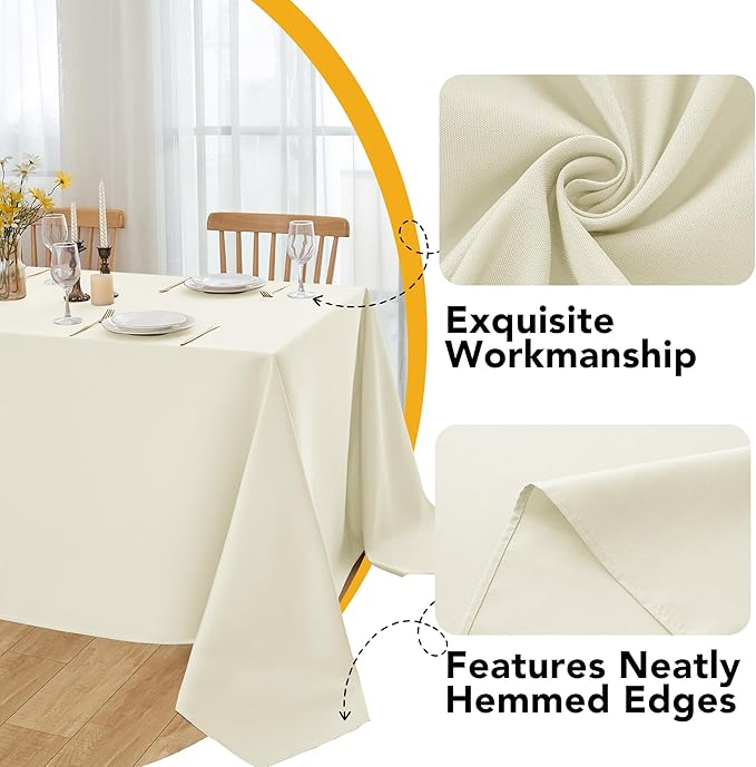 6-Pack Ivory Tablecloths for Rectangle Tables, 90 x 156 Inches, Stain-Resistant Polyester Fabric for 8 Foot Tables - Washable Table Covers for Weddings, Banquets, Birthday Parties, Events