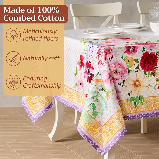 Maison d' Hermine Premium Table Cloth Square Table 100% Combed Cotton 70 x 70 Inches Tablecloth Reusable Decorative for Dining Room, Farmhouse, Home, Party, Festive & Wedding - Summer Joy