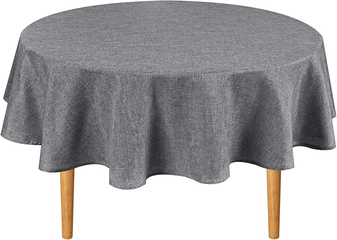 Hiasan Round Linen Tablecloth 40 Inch - Wrinkle and Stain Resistant Washable Polyester Fabric Table Cloth for Dining Room Kitchen Party, Grey