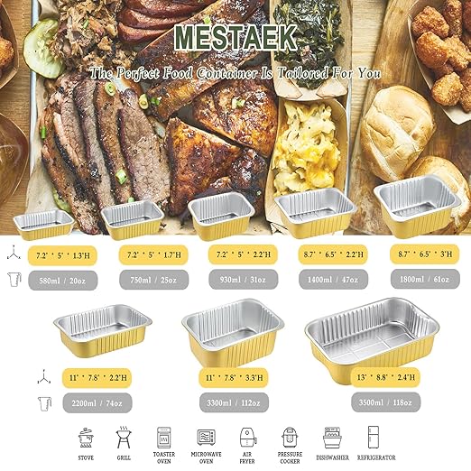 13" x 8.8" Heavy-Duty Aluminum Foil Pans with Lids & Handles, 118oz, 5 Pack – Extra-Thick Disposable Foil Containers for Oven, Baking, Freezer & Food Storage