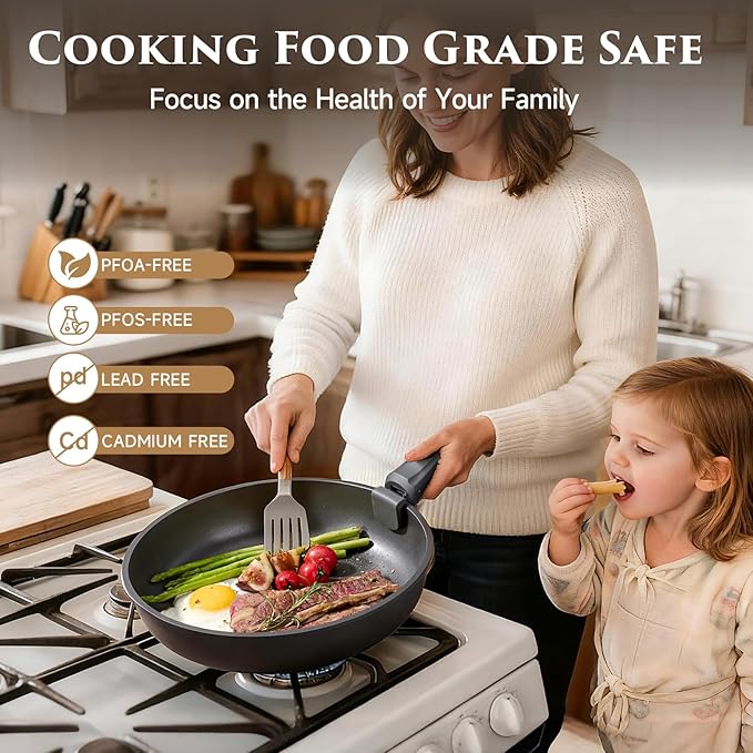 JEETEE 20 Pcs Pots and Pans Set Non Stick, Titanium Reinforced Nonstick Cookware Set with Detachable Handle, Induction Kitchen Cookware Sets, Oven Safe & Space Saving for RV Camping