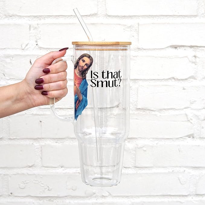 Sip-Sip Hooray! 40oz Is That Smut? Glass Tumbler with Lid and Straw, Book Lover Gift, Booktok, Gift For Reader Drinkware Handmade Aesthetic Coffee Beverage Mug Tumblers Bottles