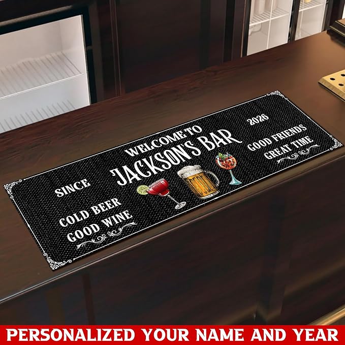 THUYPT Personalized Bourbon Bar Mat for Countertops, Runner Bar Mat Bar Kitchen Accessories, Home Bar Men Cave Decor, Home Table Decor Place Mats