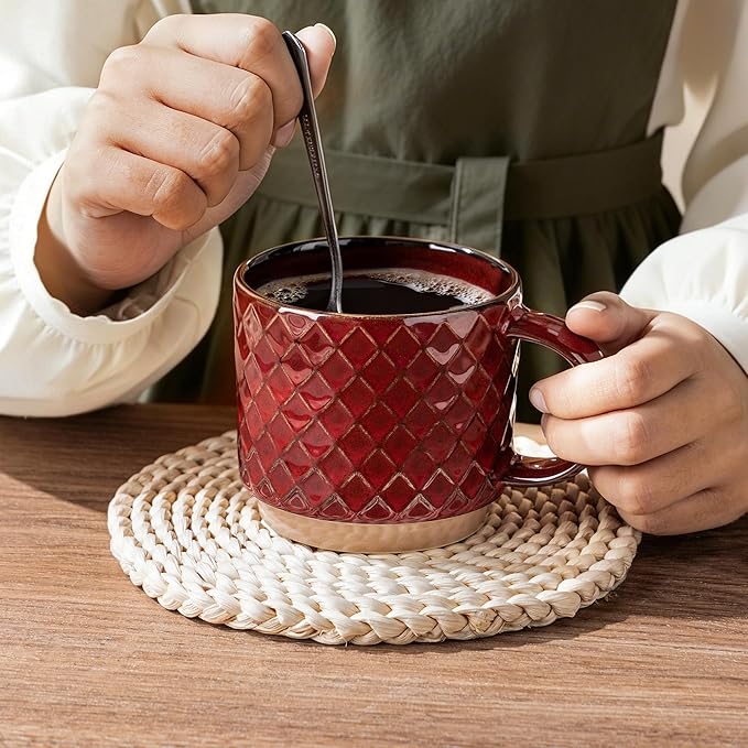 GBhome 15 OZ Large Stackable Coffee Mugs, Ceramic Coffee Mugs with Texture Patterns for Man,Woman,Dad,Mom, Modern Coffee Mugs Set of 4 for Latte/Cappuccino/Cocoa. Dishwasher&Microwave Safe