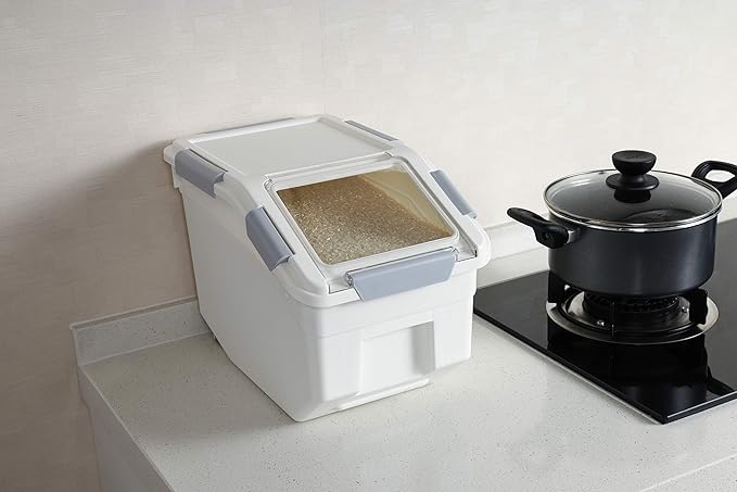 EonTone Pack-2 Grain Storage Container 10 Liter (20 lbs) with Lockable Lid Wheels and Measuring Cup BPA-Free Food Dispenser