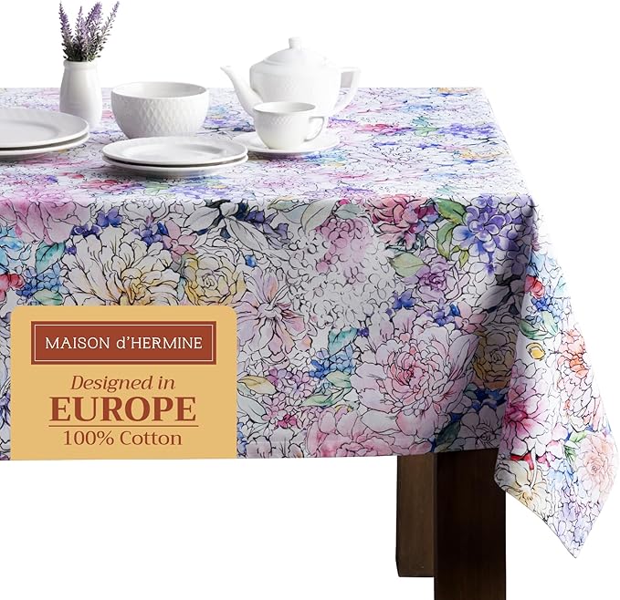 Maison d' Hermine Table Cloth Rectangle Table 100% Cotton 70 x 120 Inches Tablecloth Reusable Decorative for Dining Room Farmhouse Home Valentines Day Decorations Spring Summer - Floral Love