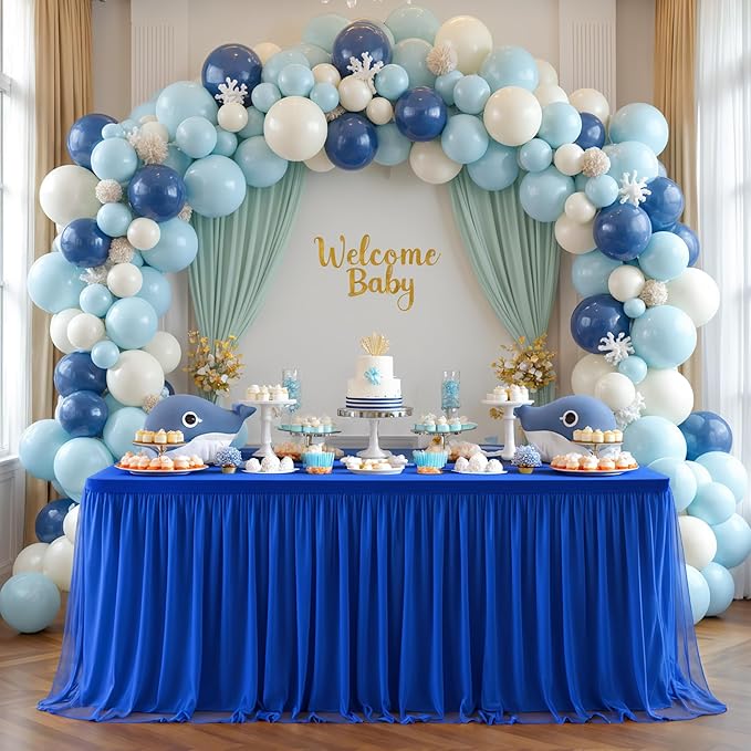 Royal Blue Tulle Tablecloth for 6 Foot Rectangular Tables 6ft Royal Blue Table Cloths Rectangle Wrinkle Free Table Cover with Skirt for Wedding Birthday Party Baby Shower Banquet Buffet Cake Cocktai