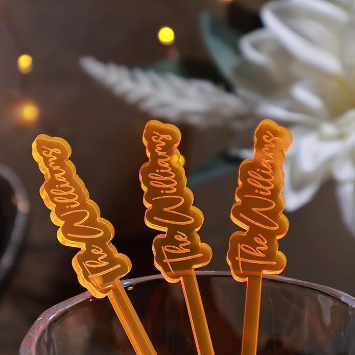 Set of 50 Custom Wedding Personalized Stirrer, Stirrer For Birthday Party, Drink Charms, Drink Names, Cocktail Tags, Couple Names,Acrylic Swizzle