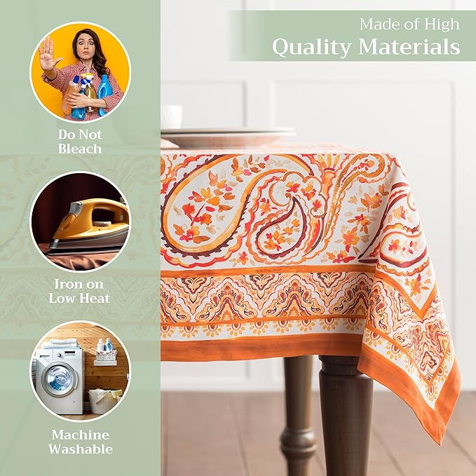 Maison d' Hermine Table Cloth Rectangle Table 100% Cotton 54 x 72 Inches Fall Tablecloth Reusable Everyday Use for Thanksgiving Christmas Decorations Dining Farmhouse Party (Palatial Paisley)