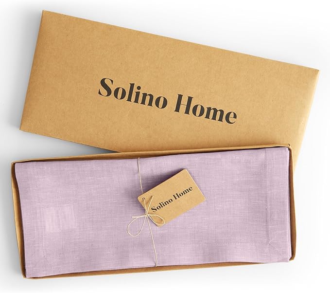 Solino Home Linen Chambray Lavender Table Runner 90 Inches Long - Athena, 100% Pure Linen Dining Table Runner 14 x 90 Inch - Spring, Easter, Valentines