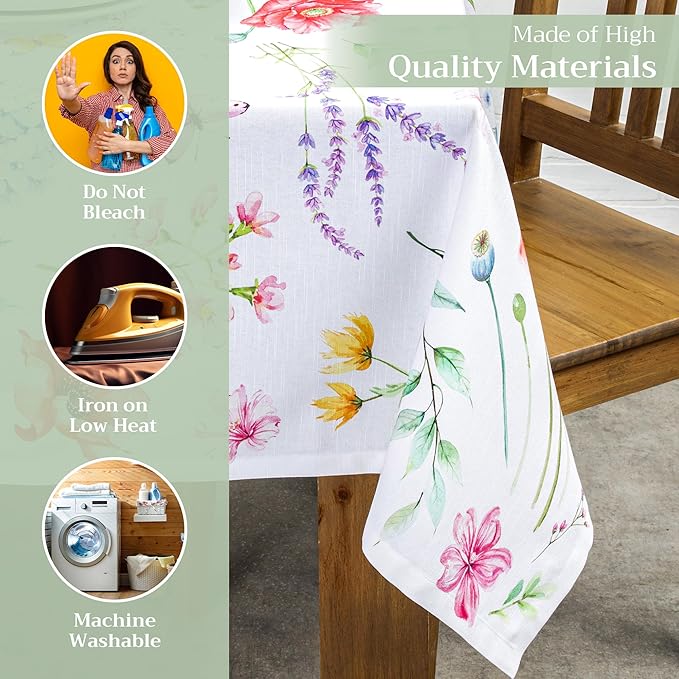 Maison d' Hermine Table Cloth Square Table 100% Cotton 60 x 60 Inches Tablecloth Reusable Decorative for Dining Room Farmhouse Home Valentines Day Decorations Spring Summer - Just Floral