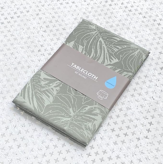 Rectangle Tablecloth Jacquard Green Table Cloths Waterproof Washable Leaves Soft Woven Fabric Farmhouse Table Cover for Kitchen Dining Outdoor Birthday Party Banquet Decor (60x120In)
