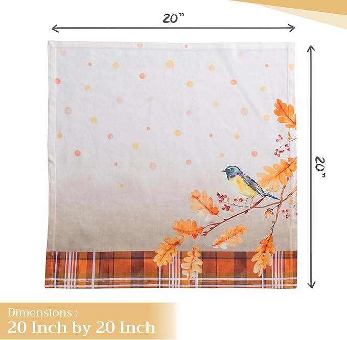Maison d' Hermine Cloth Napkins Set of 4 100% Cotton for Thanksgiving Christmas Decorations Everyday Reusable Square Fall Napkins Cloth Washable Dinner Party (Oak Leaves, 20"x20")