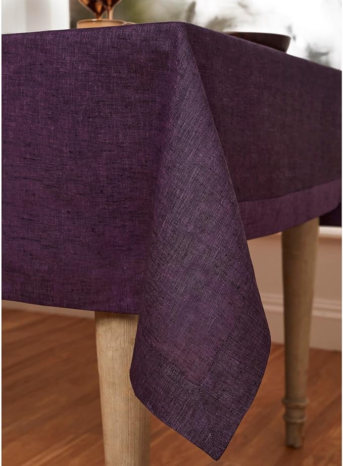 Solino Home Linen Tablecloth 60 x 144 Inch - 100% Pure Linen Grape Table Cloth for Rectangular Tables - Athena, Machine Washable Cloth Tablecloth for Valentines, Spring, Easter