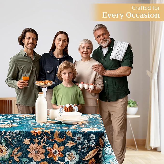 Maison d' Hermine Table Cloth Square Table 100% Cotton 60 x 60 Inches Fall Tablecloth Reusable Everyday Use for Thanksgiving Christmas Decorations Dining Farmhouse Party (Luxury Loft - Dark Teal)