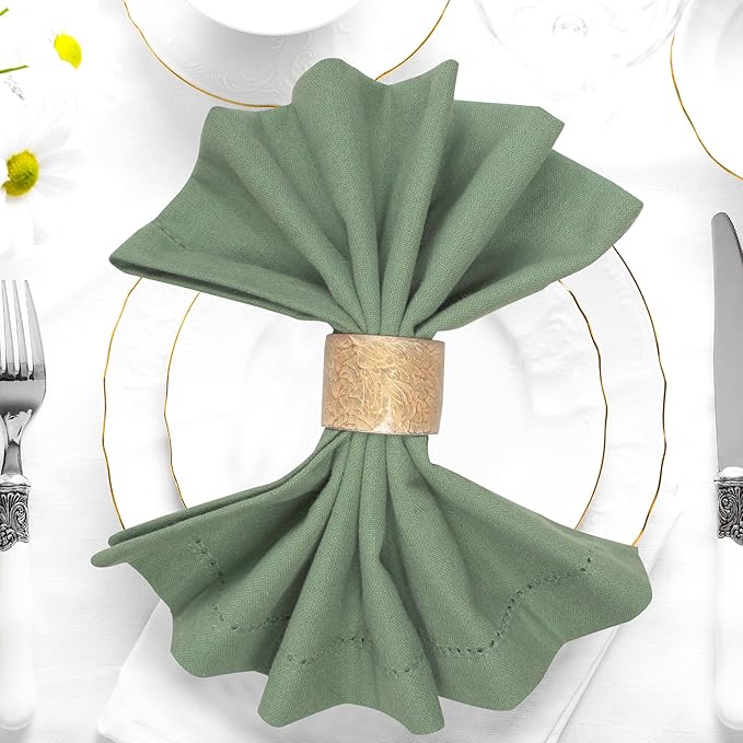 Urban Villa Cloth Napkins Hemstitch Dinner Napkins Set of 12 20X20 100% Cotton Absorbent Washable Durable Reusable Cloth Napkins for Farmhouse Party Hotel Lunch Restaurant Everyday Use - Sage