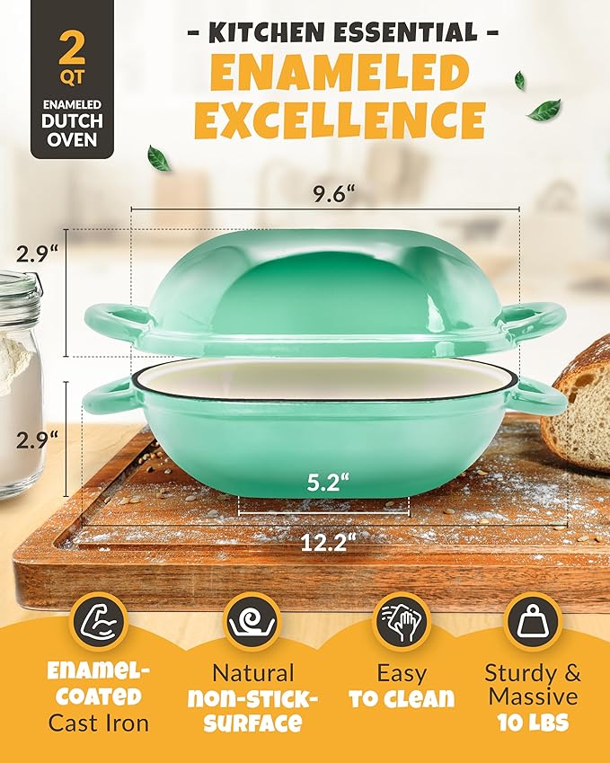 Loaf Pan for Bread Baking - incl. Sourdough Bread-Baking Supplies like Banneton Bread-Proofing Basket - 2QT Enameled Oval Cast Iron Dutch Oven, Bread-Oven, Sour Dough Bread-Banking-Pan Tools