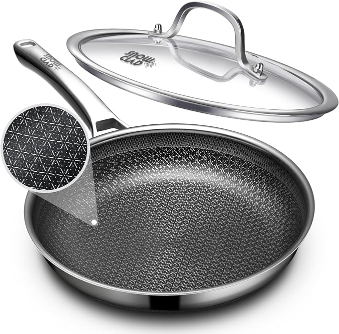 Non Stick Frying Pans 12 inch, Hybrid Improved Version Frying Pans Nonstick with Lid,non stick Stainless Steel Skillets, Dishwasher and Oven-Safe Chef Pan, PFOA Free Cookware