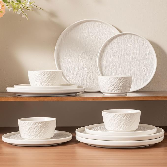 Dinnerware sets plates and bowls sets modern plates,Ceramic Dinnerware Sets,12 Pieces Porcelain Lightweight Plates,Scratch Resistant Dish Set (style - 9, 4 - Set (12pcs))