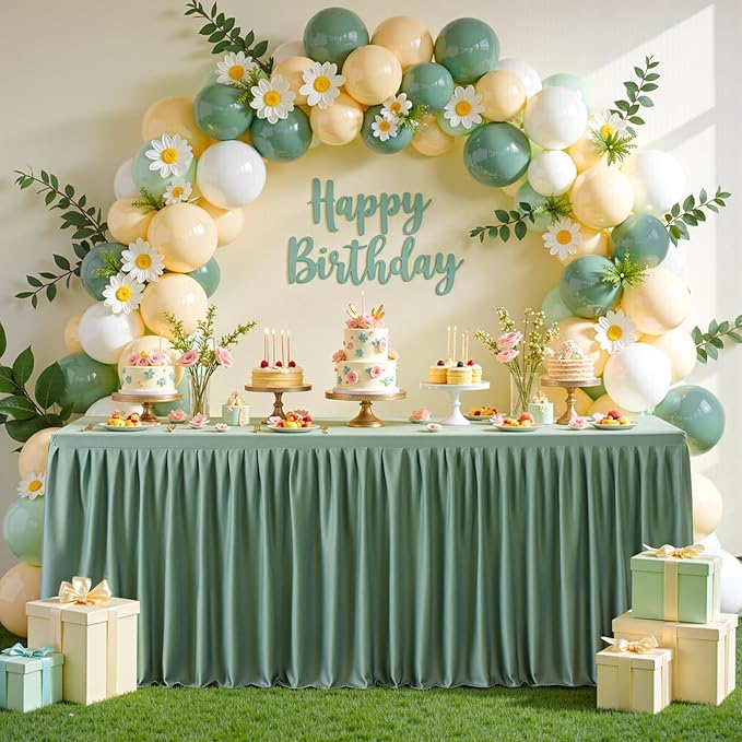 Wish Care 2 Pack Sage Green Rectangle Table Clothes for 4 Foot Tables, Polyester Fitted Tablecloths 4ft Stretch Table Cover for Wedding, Birthday, Parties, Trade Show, Craft Show