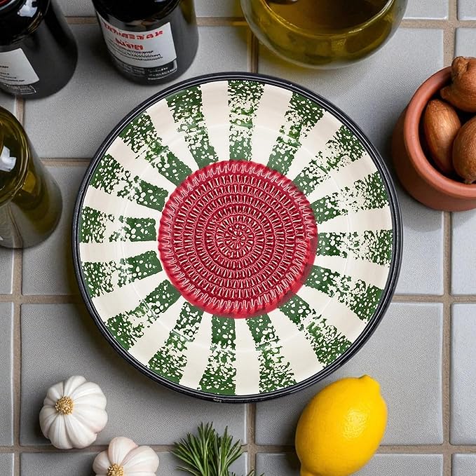 Ceramic Grater Bowl, Garlice Grater Plate, Handmade Ginger Grater, Mincer Bowl for Cheese &Vegetables, Ceramic Decorative Mincer, Hand Dish for Garlic (Watermelon)