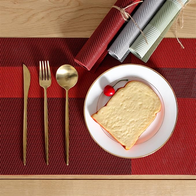 Heat-Stain Non-Slip Eco-Friendly Woven for Dining Table Washable PVC Kitchen Table Place Mats(JG-01,30X45CM_4PCS)