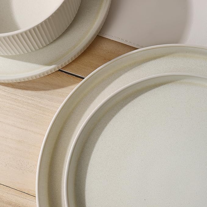 MONITO Ceramic Dinnerware Sets for 4, 18PCS Stoneware Plates and Bowls Sets, Reactive Glaze Dish Set, Chip and Scratch Resistant Double, Microwave and Dishwasher Safe, Matte White