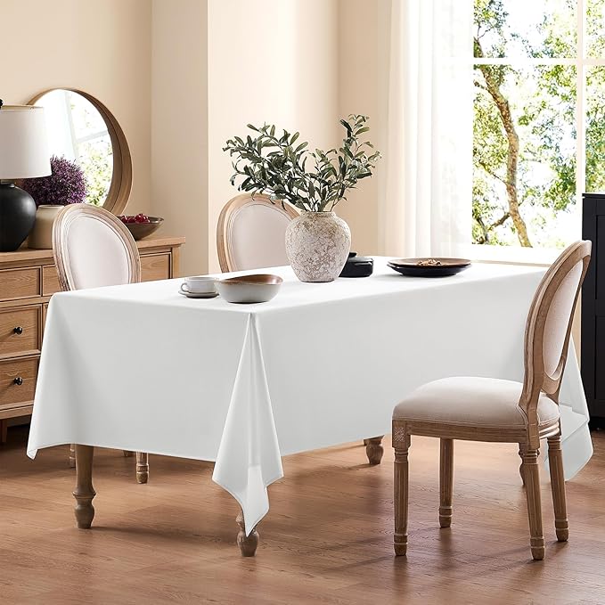 Faux Linen Tablecloths for Rectangle Tables, Burlap Textured Table Cloths Washable Farmhouse Table Cover Water Resistant for Dining, Wedding, Outdoor(White, 52"×70")