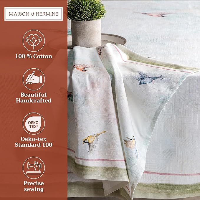 Maison d' Hermine Cloth Napkins Set of 4 100% Cotton Everyday Reusable Square Napkins Cloth Washable Dinner Party Wedding Restaurant Valentines Day Decorations Spring/Summer (Flying Birds, 20" x 20")