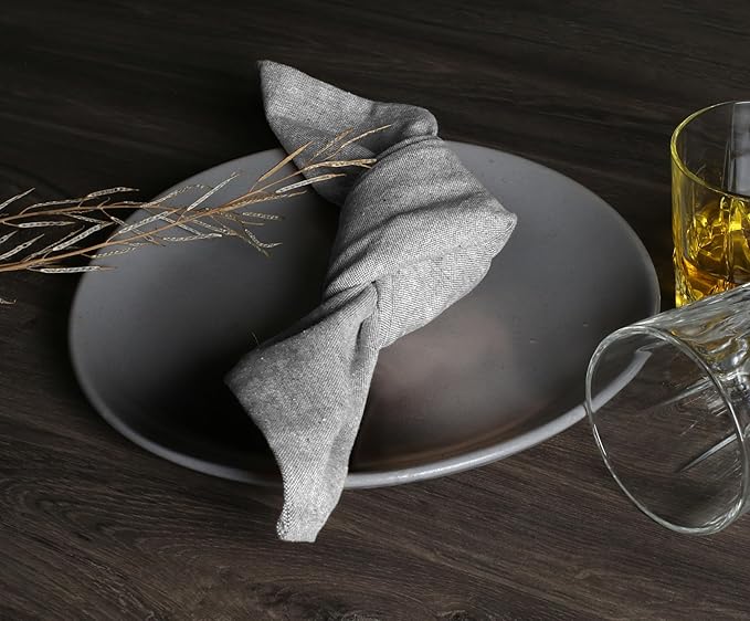 Native Fab Set of 12 Chambray Grey Cloth Napkins - 100% Cotton, 17x17 Inches, Soft, Absorbent, Reusable, Washable, Durable - Hotel Quality Table Dinner Napkins for Dining, Wedding, Everyday Use, Gray
