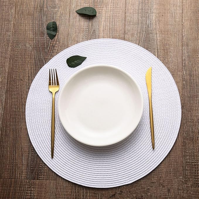 Table Mat Round Woven Placemats PP Waterproof Dining Non-Slip Napkin Disc Bowl Pads Drink Cup Coasters Kitchen Decoration(Coffee Colour)