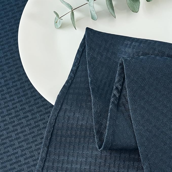 maxmill Round Weaved Texture Design Tablecloth Spill-Proof Wrinkle Free Soft Washable Table Cloth for Circular Table Cover, for Dining Room Buffet Banquet Parties Holiday Dinner, 90 Inch Navy Blue
