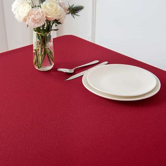 maxmill Textured Rectangular Tablecloth Water Resistance Antiwrinkle Spillproof Soft Jacquard Table Cloth for Dining Room, Buffet Banquet Parties and Holiday Dinners, 60 x 104 Inch, Red