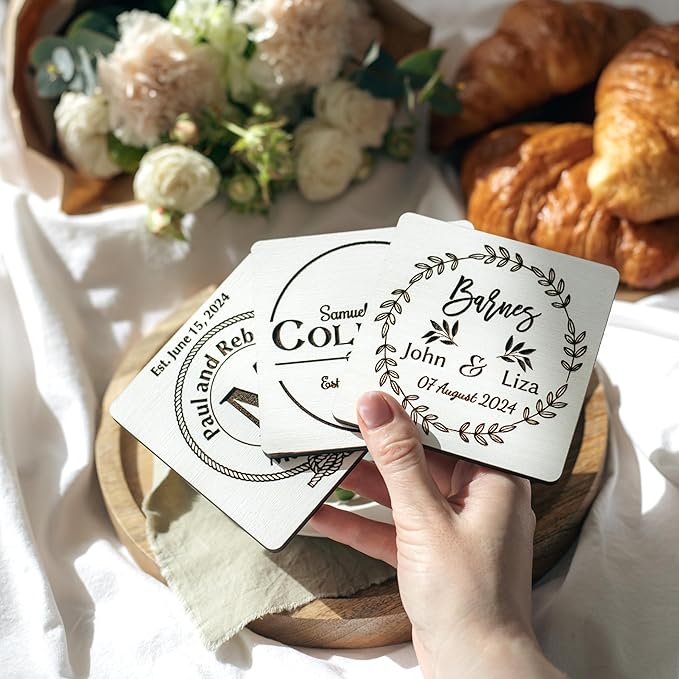 Wooden Coasters, Personalized Coasters, Custom Coaster with Logo Wedding Favors for Guests Bridal Shower Favors Monogram Wood Coaster Wedding Gift for Couple