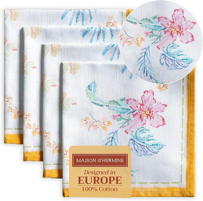 Maison d' Hermine Cloth Napkins Set of 4 100% Cotton Everyday Reusable Square Napkins Cloth Washable Dinner Wedding Restaurant Valentines Day Decorations Spring/Summer (Paradise Island, 20" x 20")