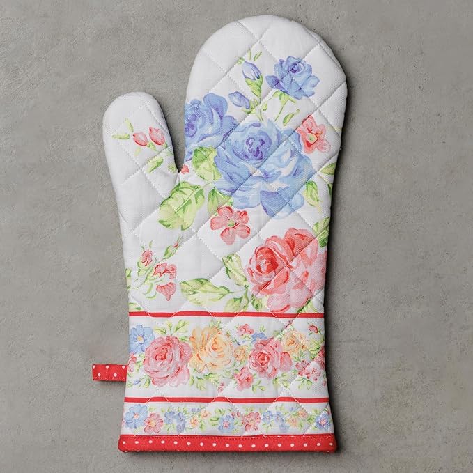 Maison d' Hermine Oven Gloves 100% Cotton Oven Mitt 7" x 13" with Loop Heat Resistant, BBQ, Cooking Gloves, Baking, Grilling, Kitchen, Handling Hot Pans Spring/Summer (Pack of 1, Vintage Floral)
