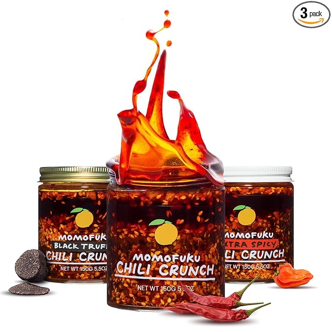 Momofuku Chili Crunch Variety Pack by David Chang, 3 Pack (5.5 Ounces Each), Crunchy Garlic and Shallot Oil, Spicy Chili Crisp Sauce or Ramen Topping