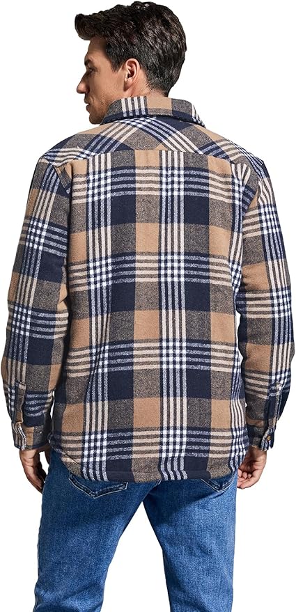 Men's Cotton Sherpa Lined Button Down Flannel Shirt Jacket Plaid Soft Outdoor Flannel Jacket Shirt