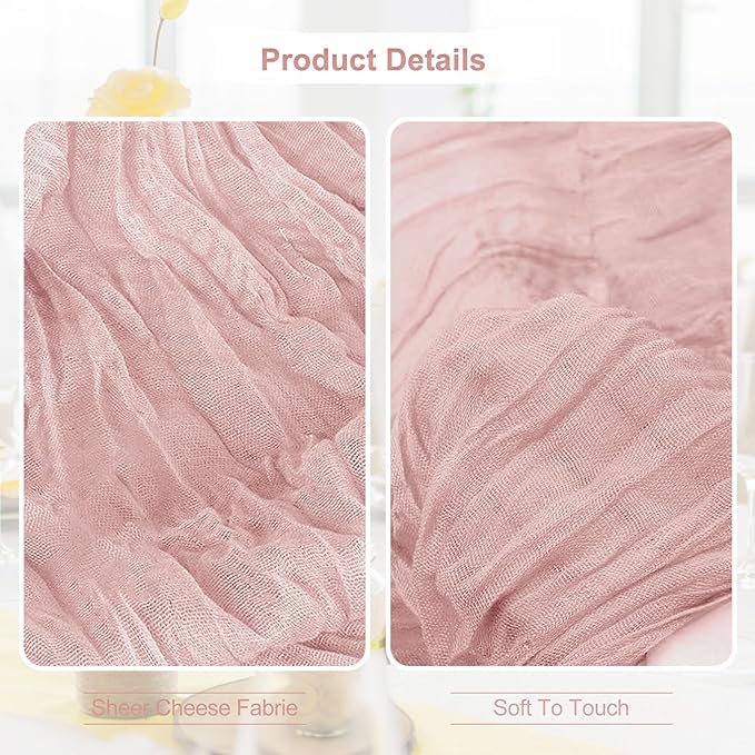 1 Pack Blush Pink Cheesecloth Table Runner 35x120 Inch 10Ft Rustic Gauze Cheese Cloth Table Runner Sheer Cheesecloth Table Runners for Wedding Party Bridal Shower Decoration